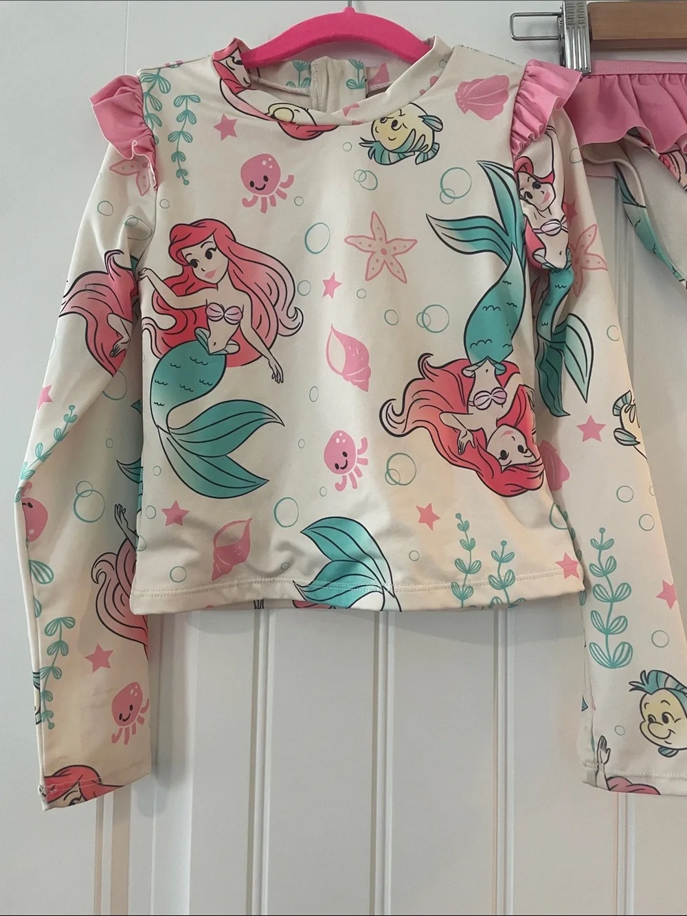 Kids Long-Sleeve Mermaid Rash Guard Swim Set - Pink / Teal